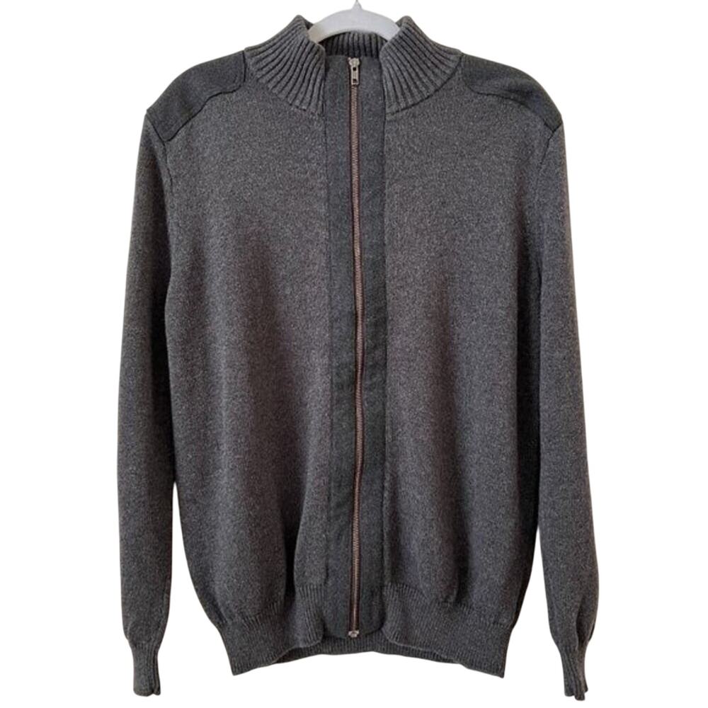 Arbor Way Zip Up Cotton Sweater Men's Size M Gray Mock Neck